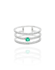 Petra - Triple Diamond Ring with Central Emerald