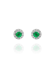 Lida - Mini Round Diamond Emerald Earrings