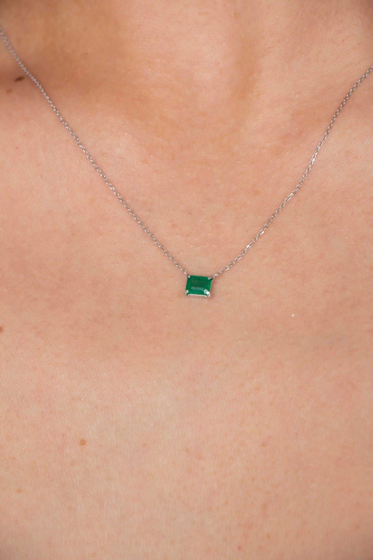 Zoe - Solitaire Square Emerald Necklace