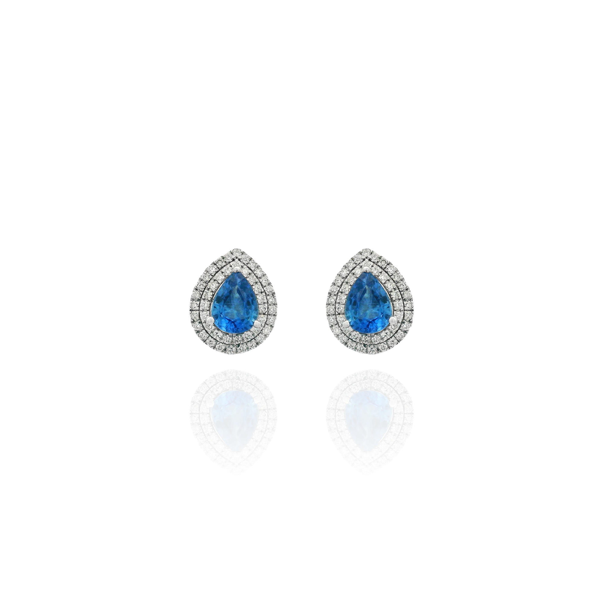 Lyra - Sapphire Pear Double Halo Earrings