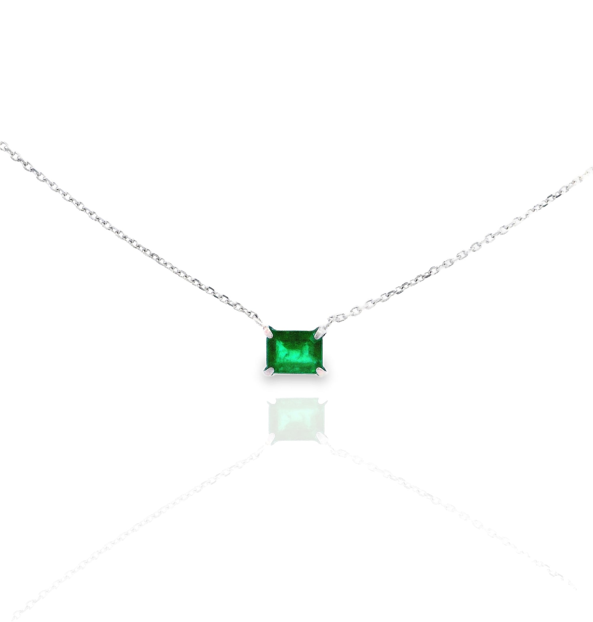 Zoe - Solitaire Square Emerald Necklace