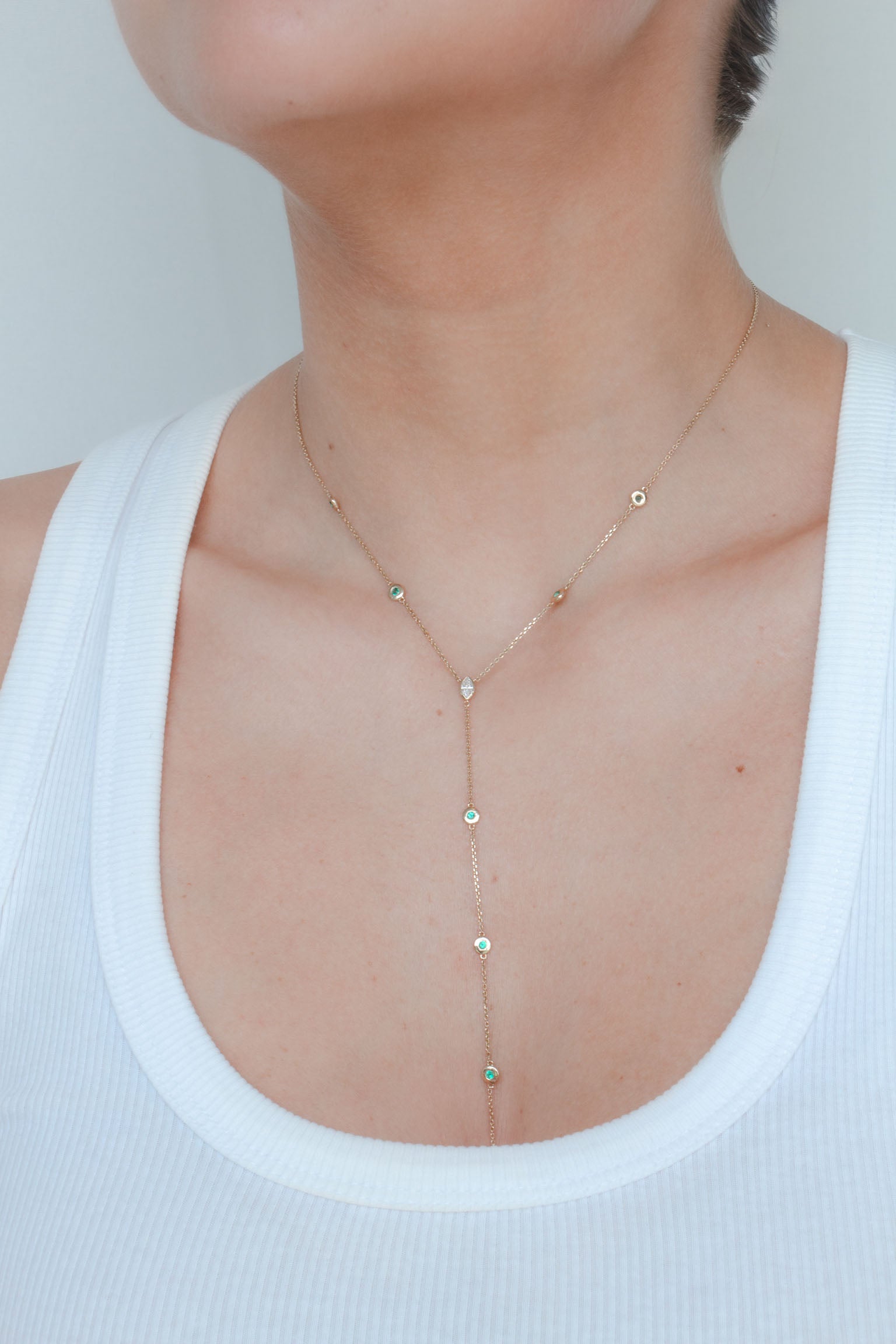 Nina - Emerald &amp; Diamond Layer Necklace