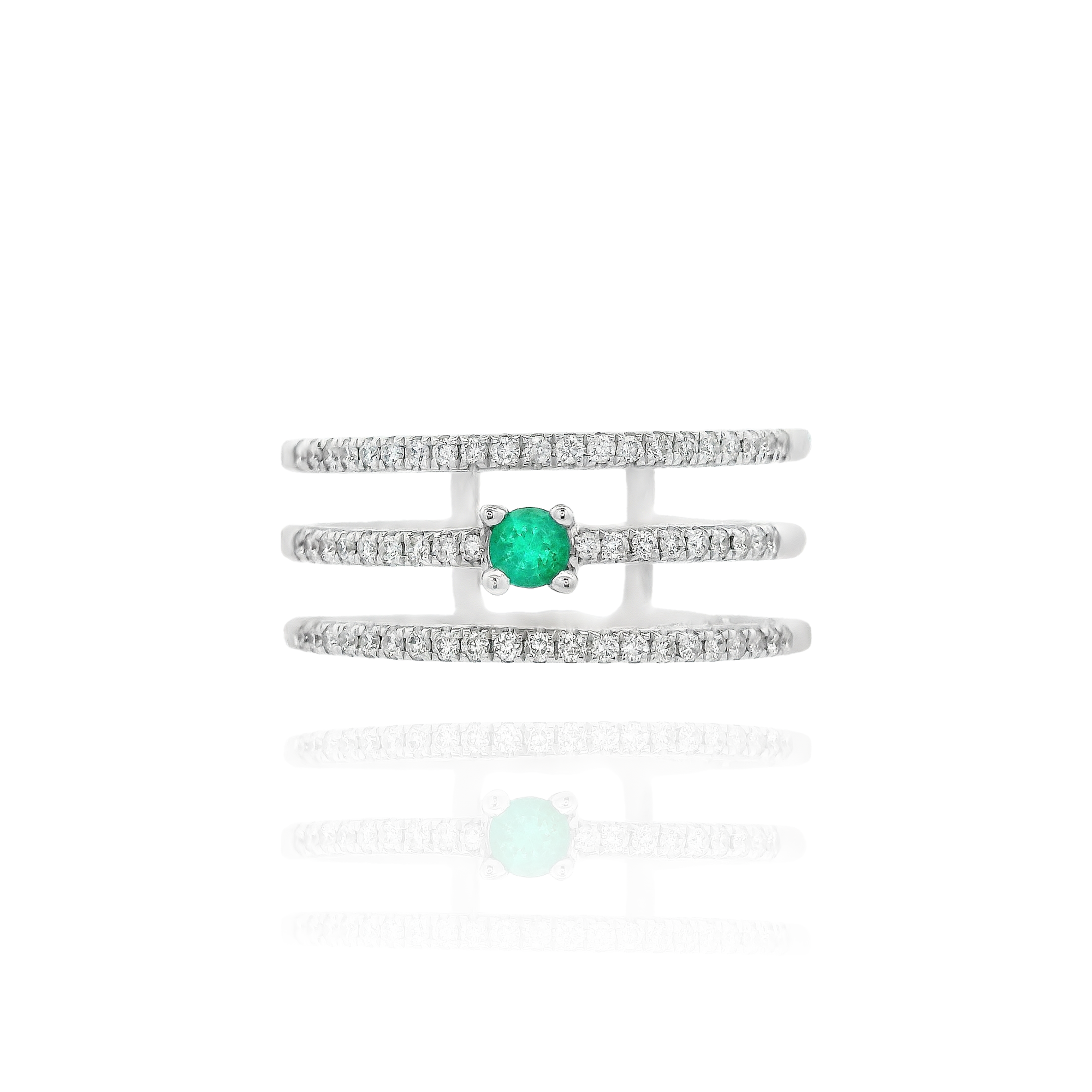 Petra - Triple Diamond Ring with Central Emerald