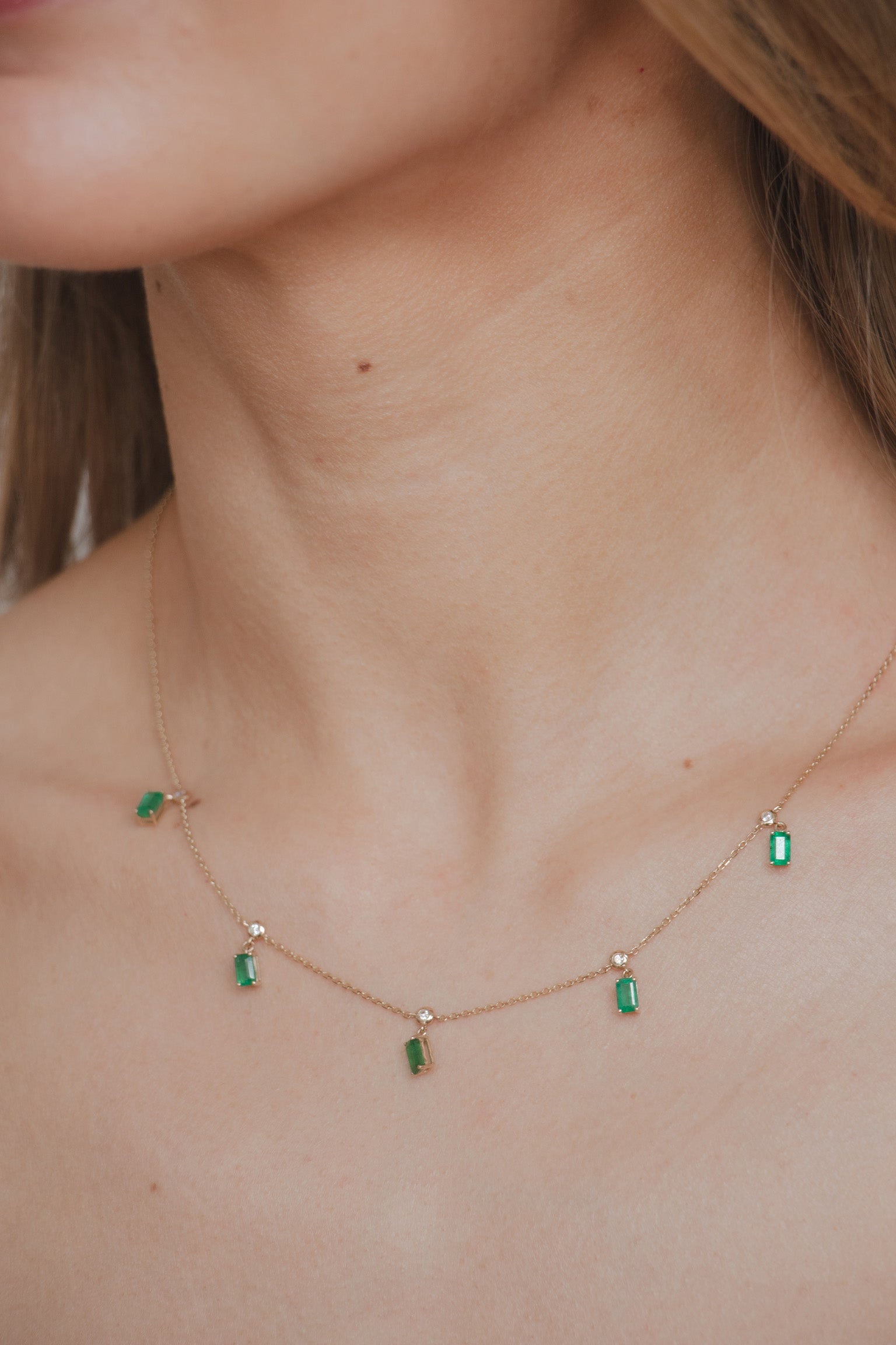 Lalia - Emerald Drop Necklace with Diamonds
